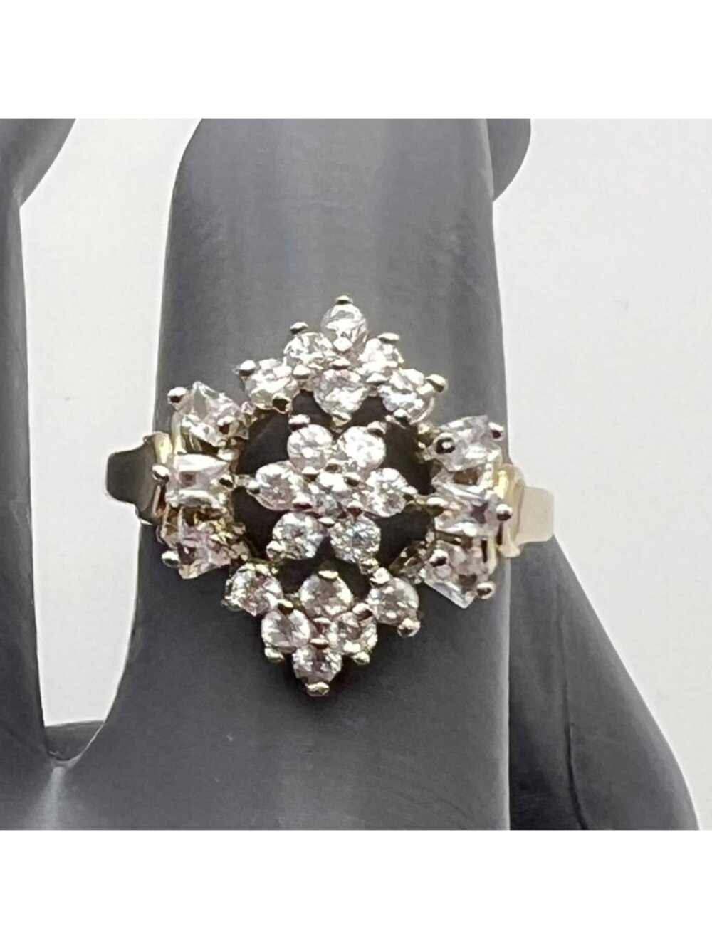 Yellow Gold Plated Cubic Zirconia Cluster Ring Size 7.25 Elegant Floral Cocktail
